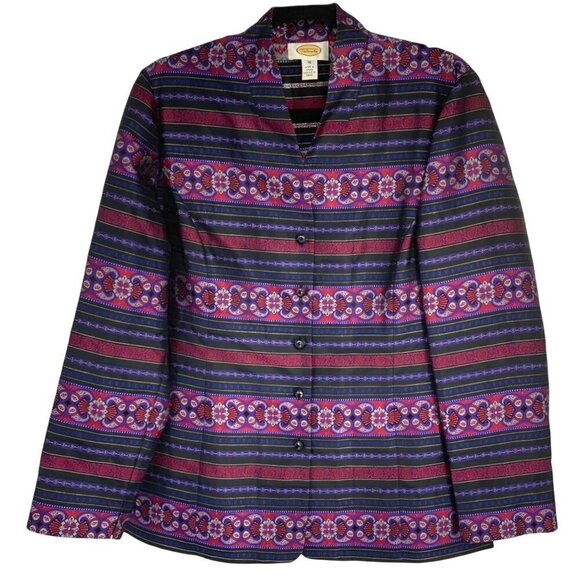 Talbots Vintage 100% Silk Asian Inspired Stunning Blazer Size 14 - Picture 2 of 12